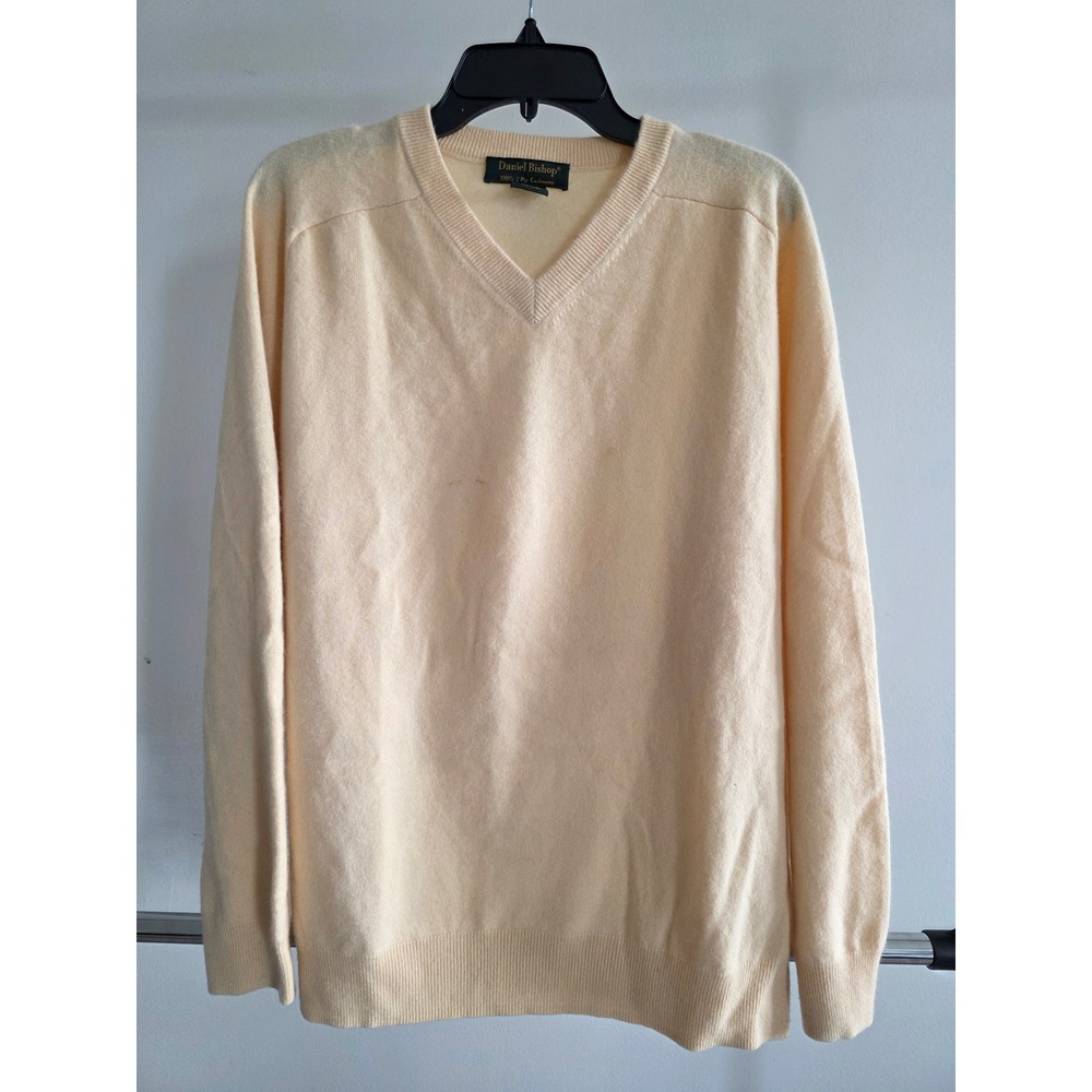 Daniel‎ Bishop Men's XL V-Neck Sweater 100% 2-Ply Cashmere Pale Yellow Knit Top